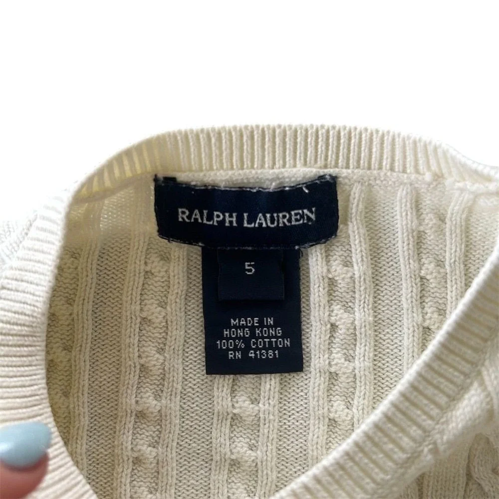 Ralph Lauren Girls' Ivory Cable Knit Sweater Size 5 Long Sleeve Pullover